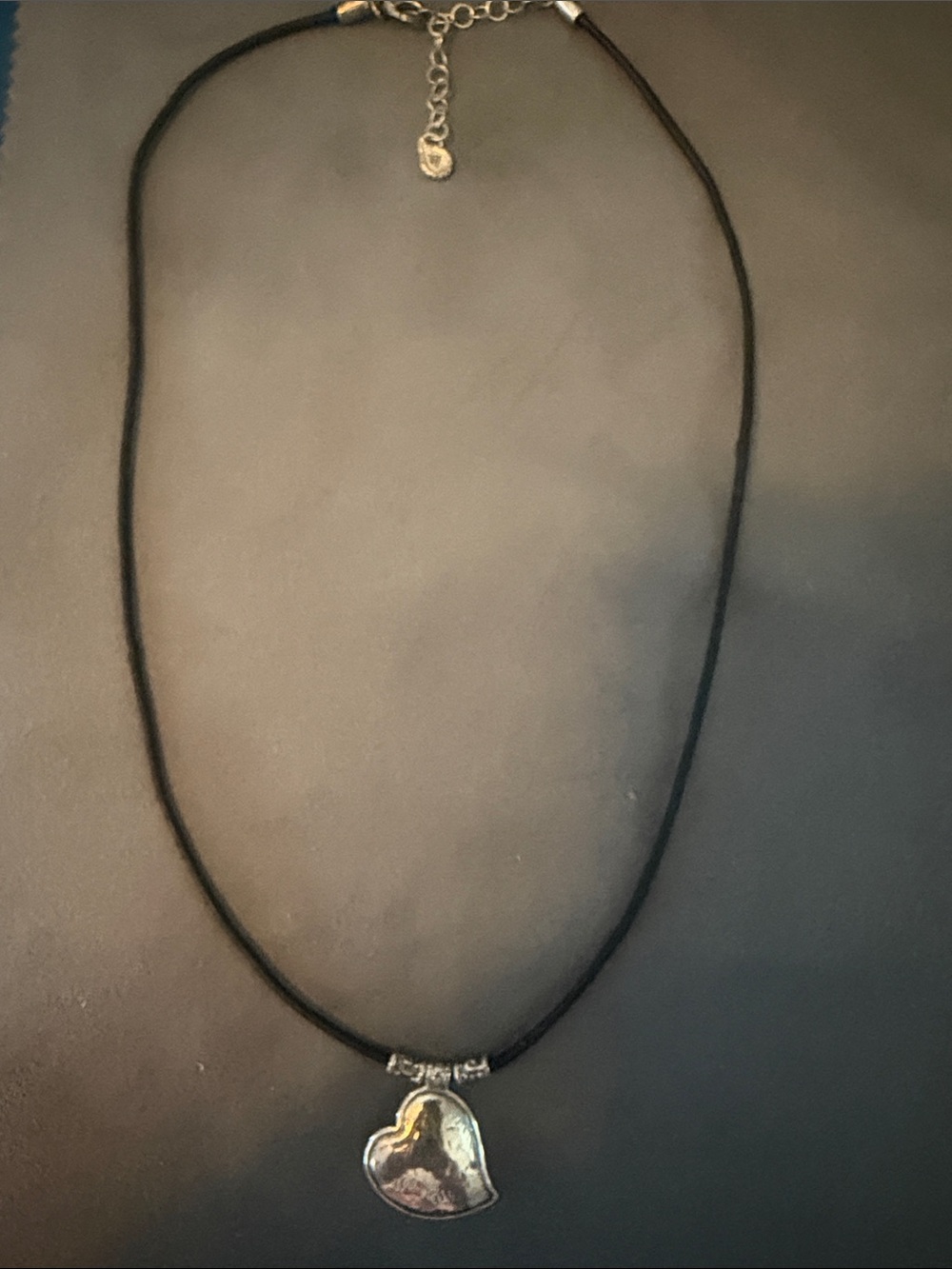 Silpada Silver Hammered Heart Pendant on Black Cord
